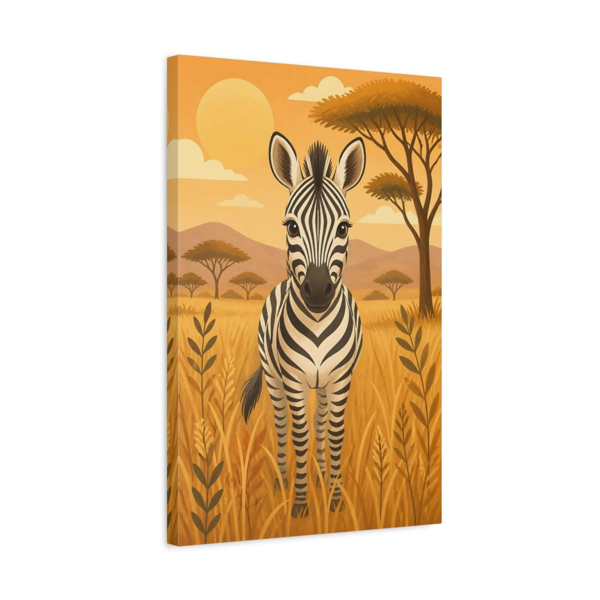Side Mockup 3. Animals Zebra Orange And Black shown as stretched canvas wall art