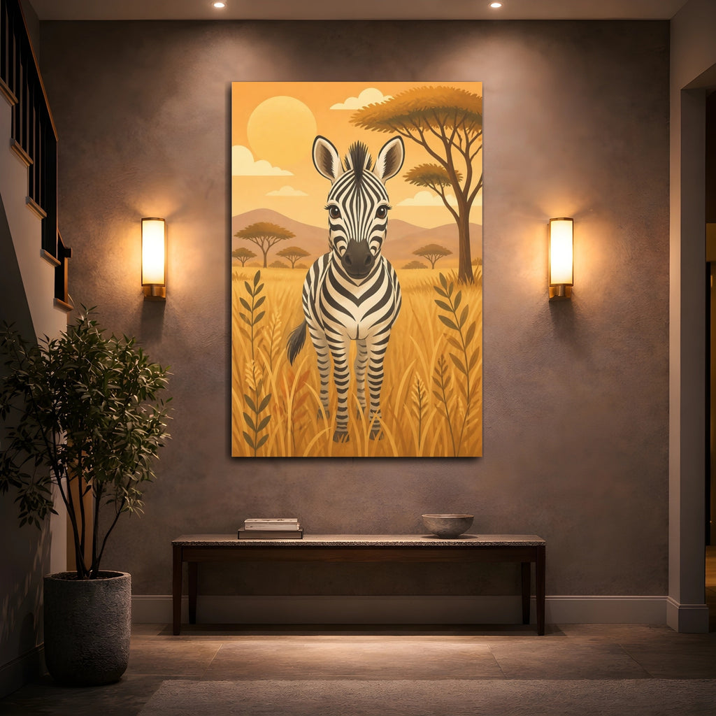 Mockup 2. Animals Zebra Orange And Black shown as stretched canvas wall art