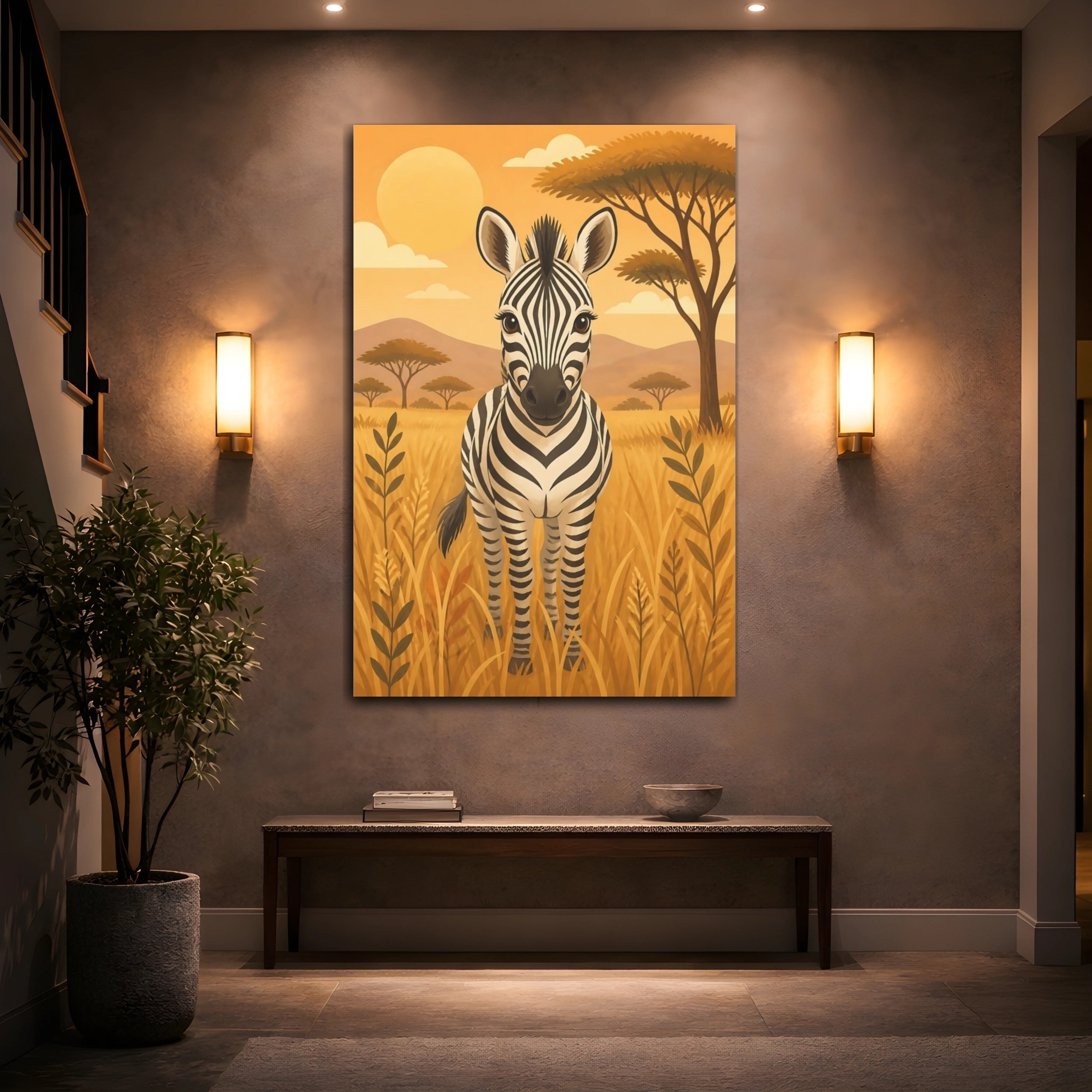 Mockup 2. Animals Zebra Orange And Black shown as stretched canvas wall art