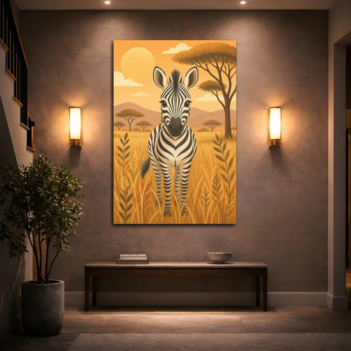 Mockup 2. Animals Zebra Orange And Black shown as stretched canvas wall art