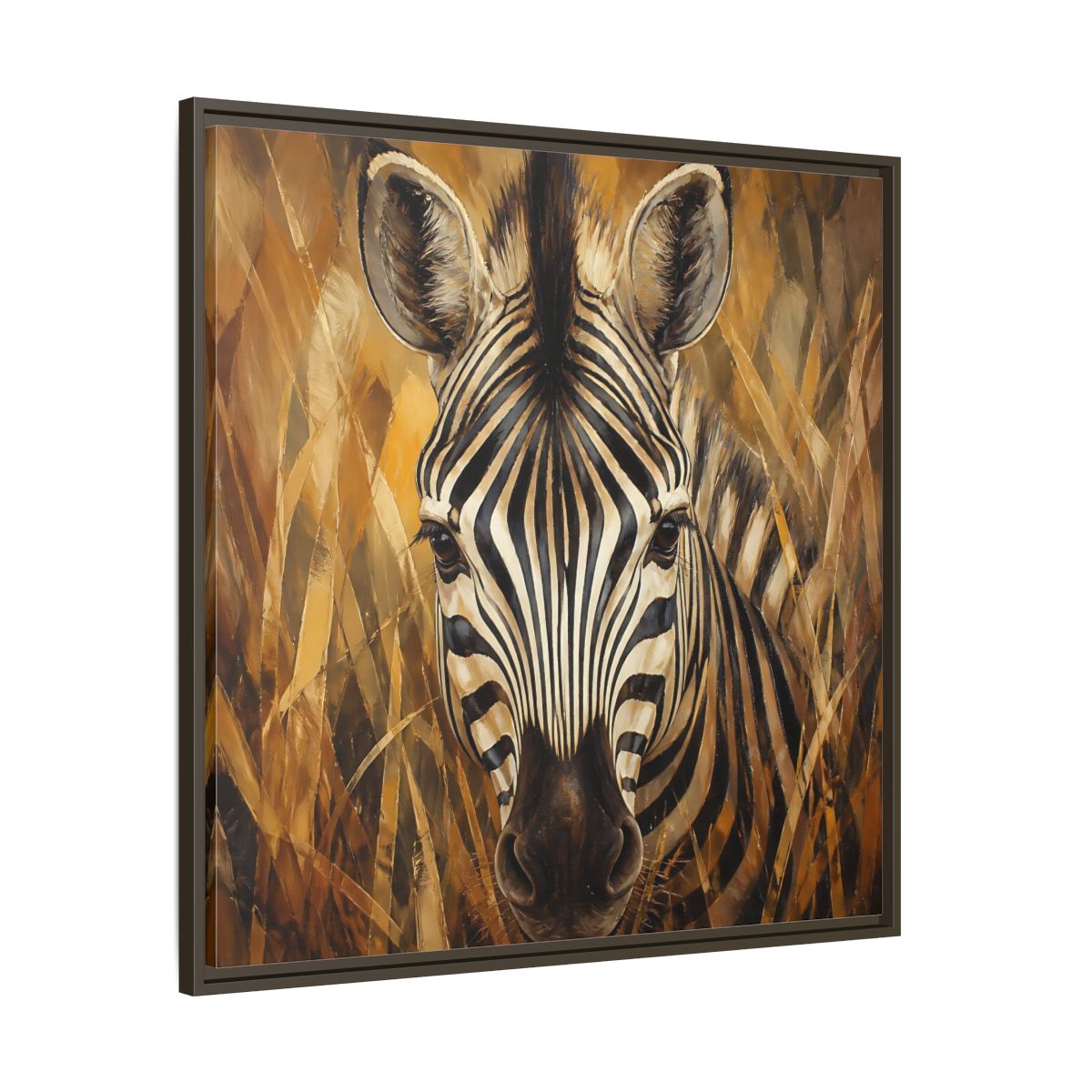 Main Mockup. Animals Zebra Zebra Black And Gold shown as stretched canvas wall art