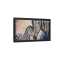 Side Mockup 8. Animals Zebras Colorful Zebras shown as stretched canvas wall art