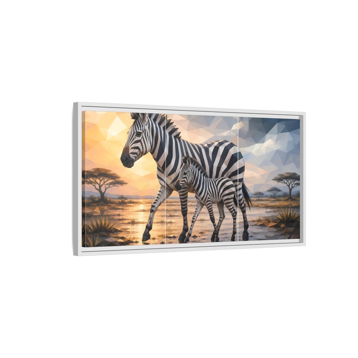 Side Mockup 1. Animals Zebras Geometric Zebra shown as stretched canvas wall art