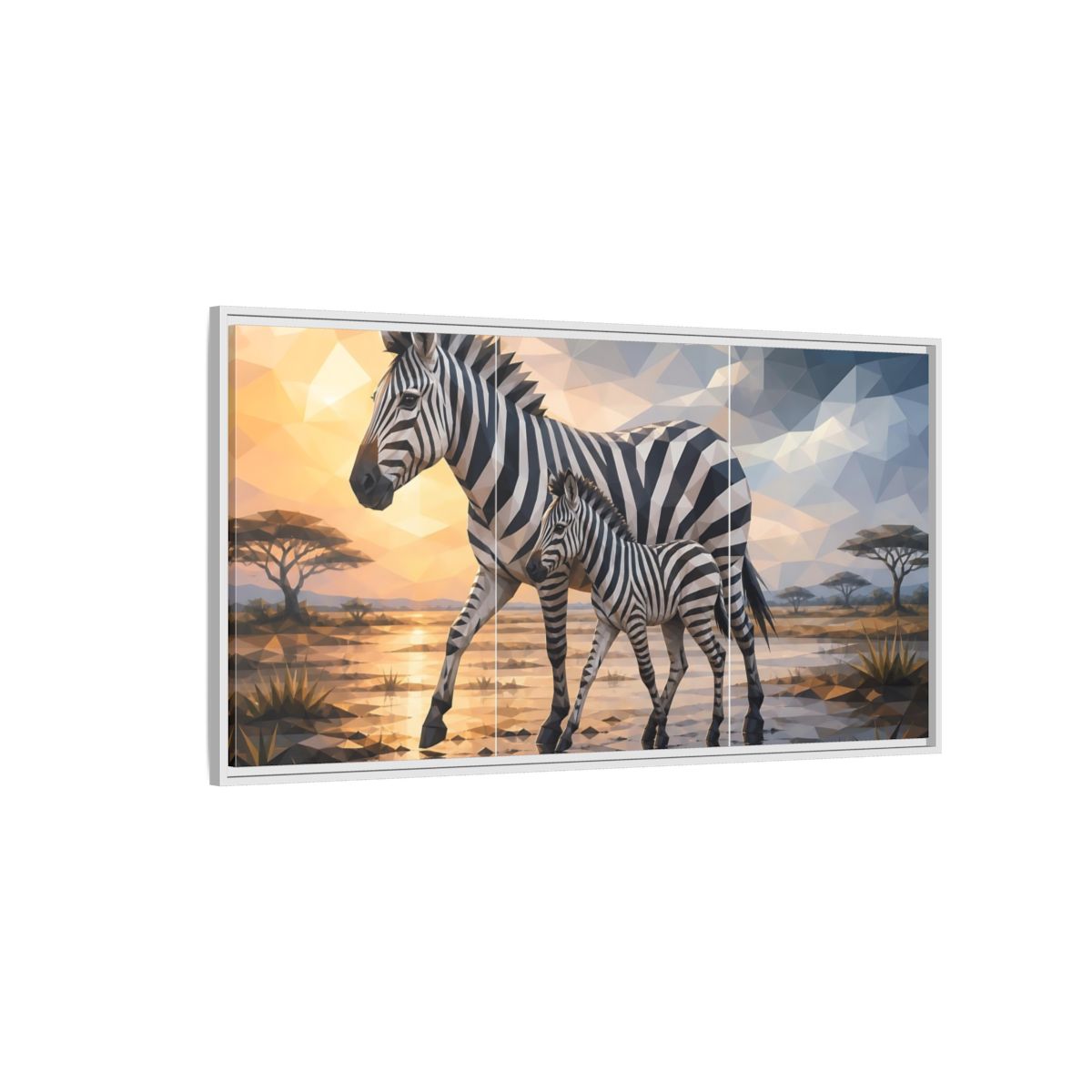 Side Mockup 3. Animals Zebras Geometric Zebra shown as stretched canvas wall art