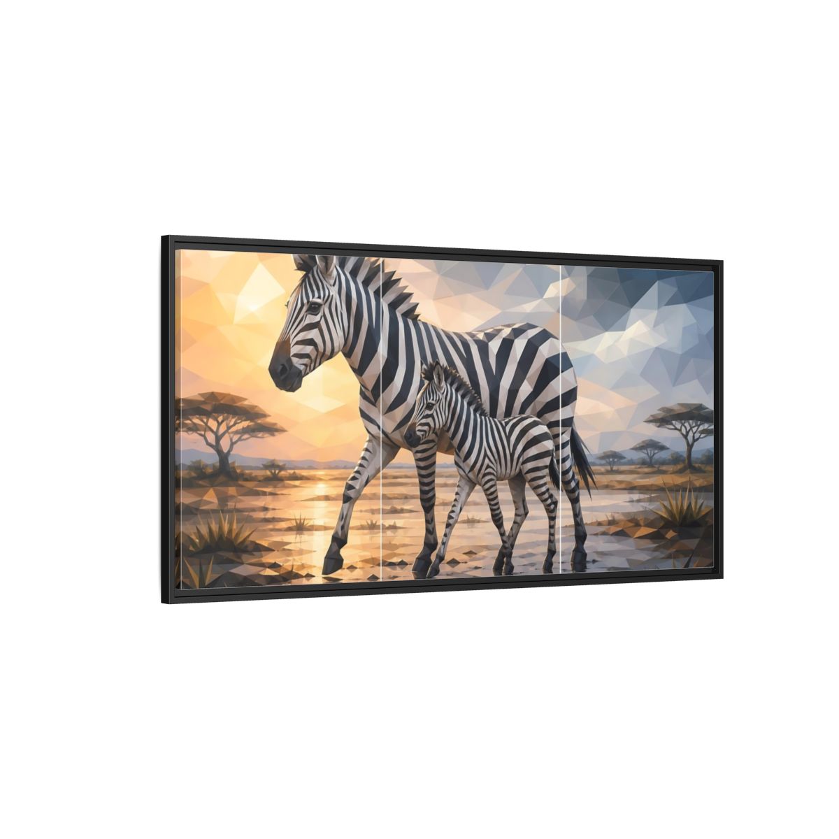 Side Mockup 5. Animals Zebras Geometric Zebra shown as stretched canvas wall art