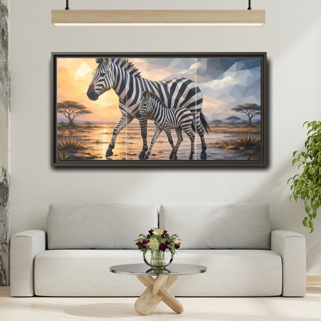 Mockup 2. Animals Zebras Geometric Zebra shown as stretched canvas wall art