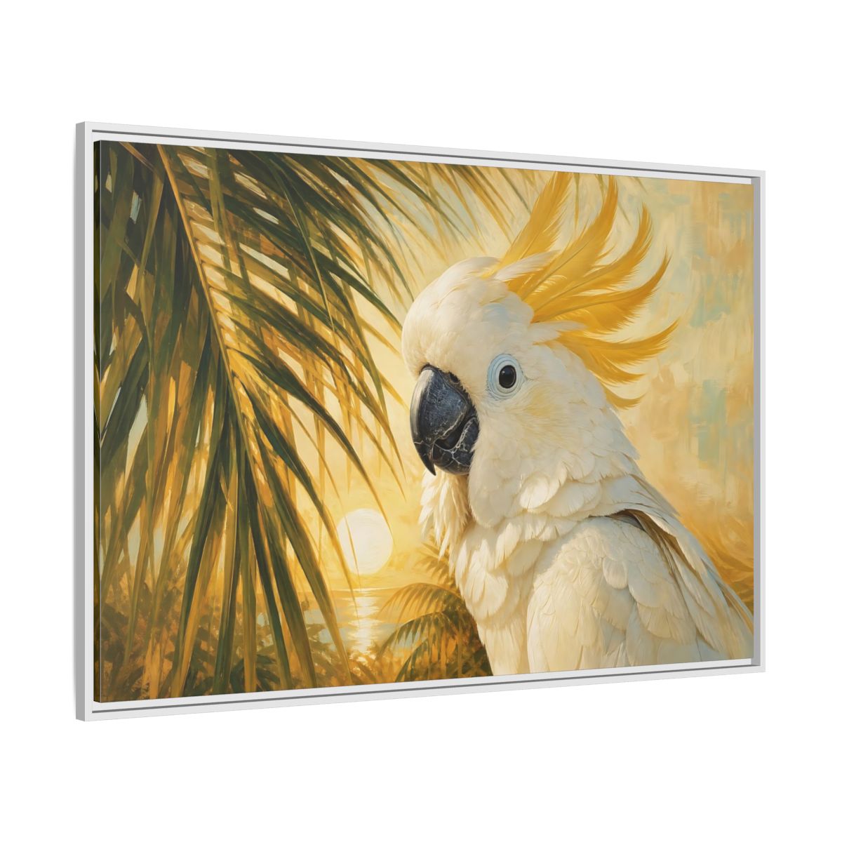 Side Mockup 7. Birds Cockatoo Tropical Cockatoo shown as stretched canvas wall art