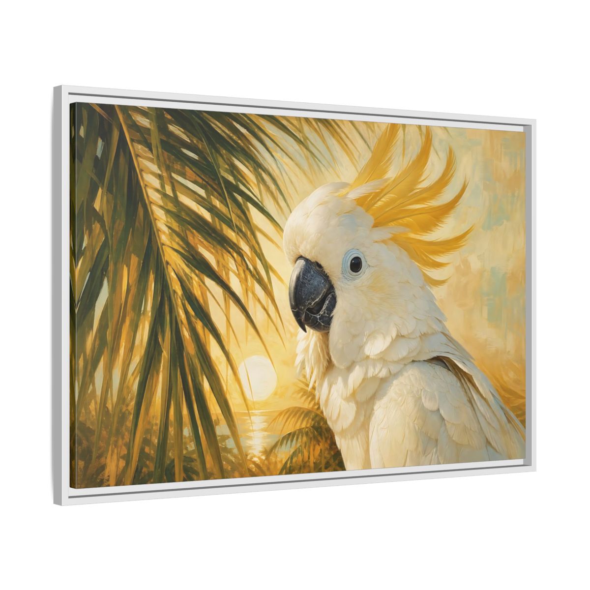 Side Mockup 9. Birds Cockatoo Tropical Cockatoo shown as stretched canvas wall art