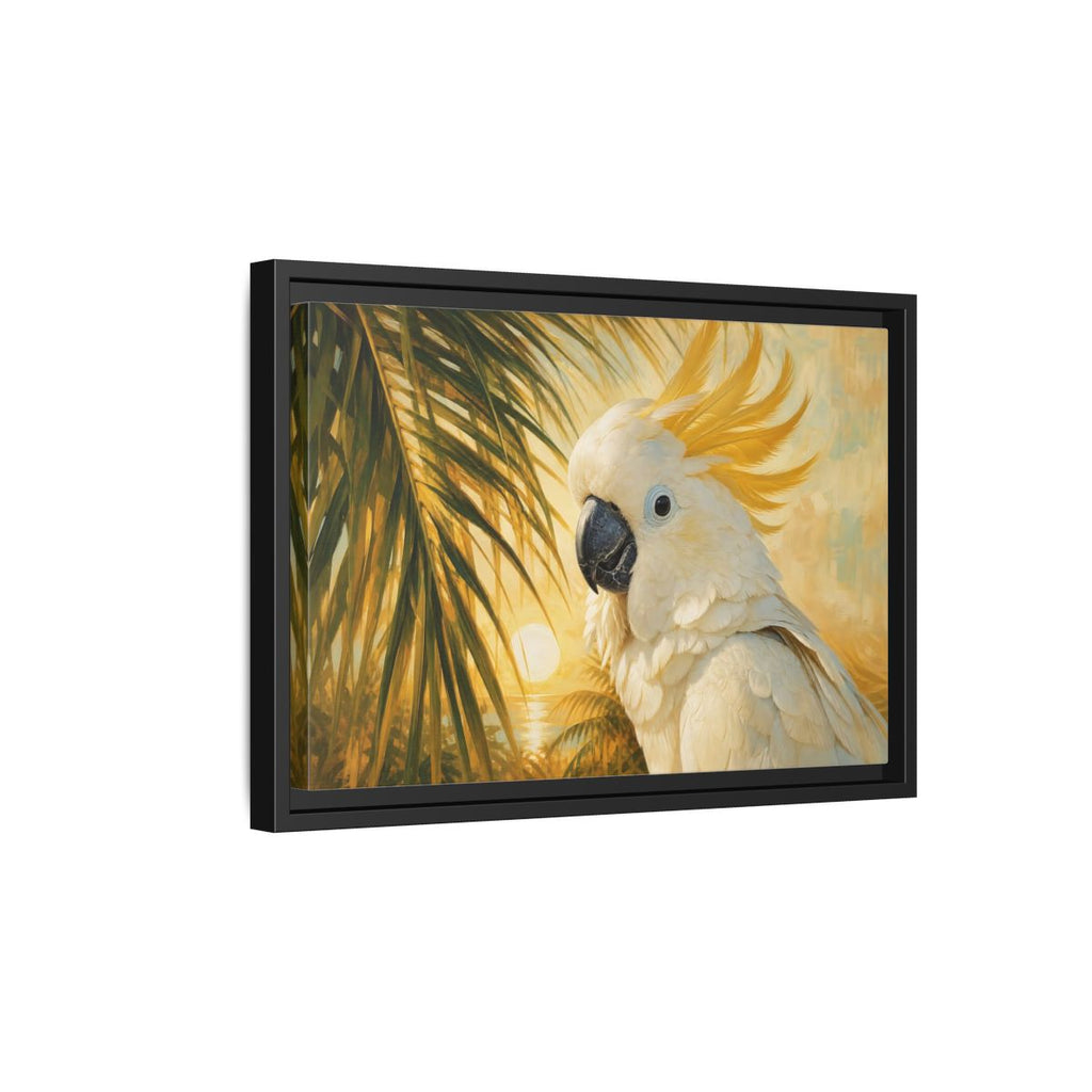 Side Mockup 6. Birds Cockatoo Tropical Cockatoo shown as stretched canvas wall art