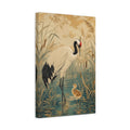 Side Mockup 4. Birds Crane Gold And Teal Crane shown as stretched canvas wall art