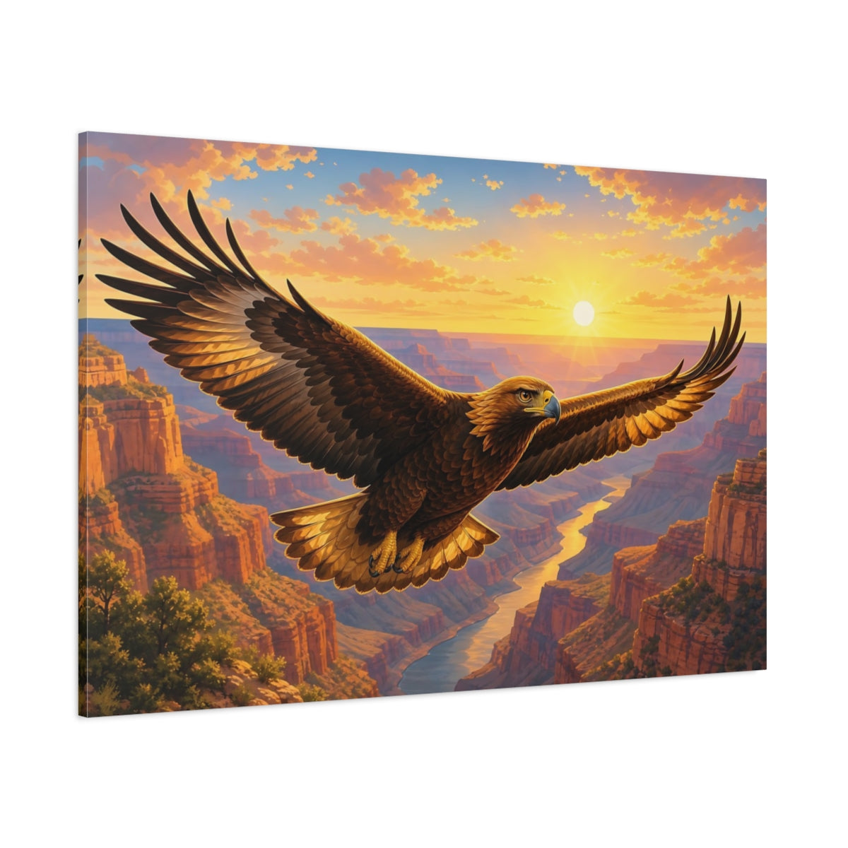 Side Mockup 1. Birds Eagle Brown And Gold shown as stretched canvas wall art