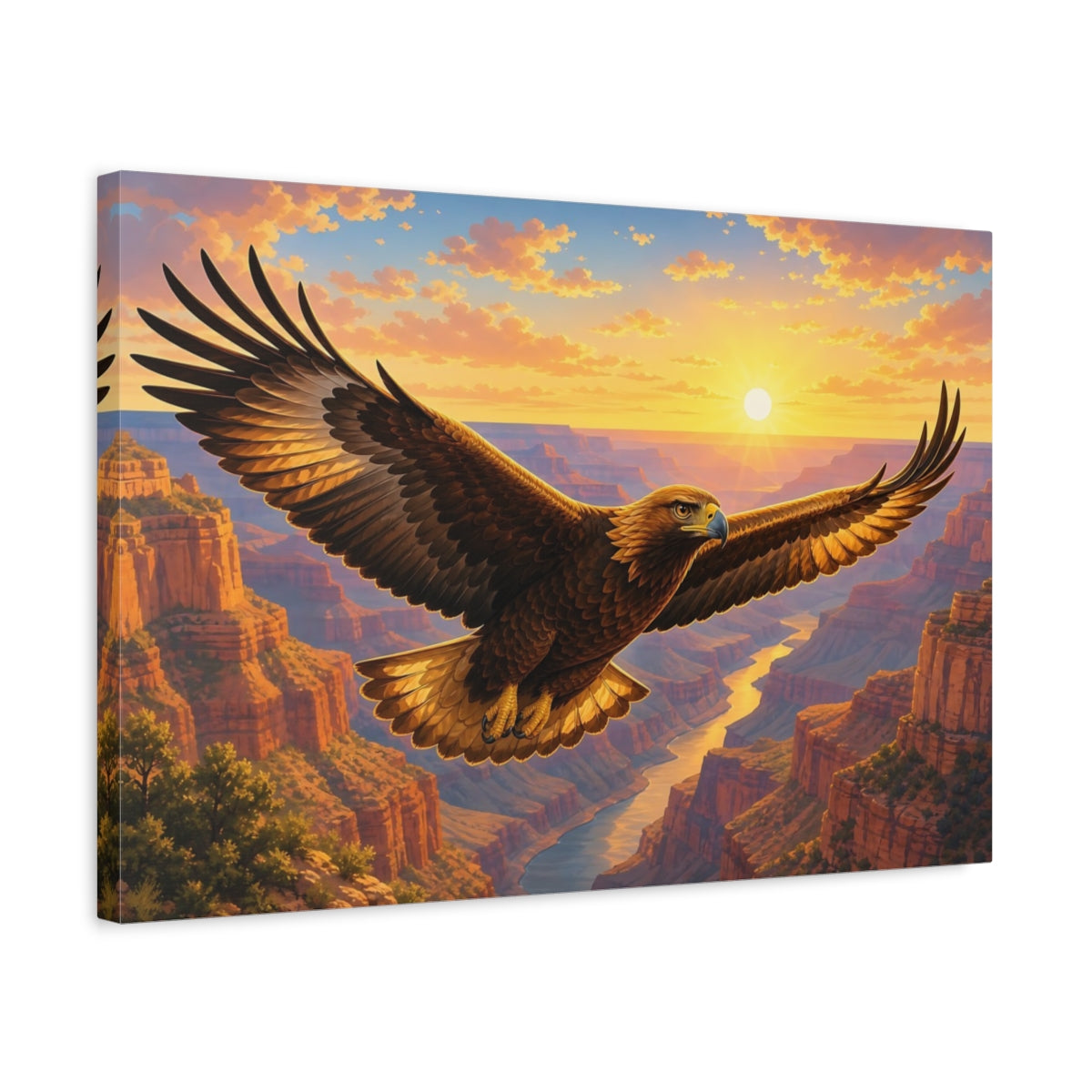 Side Mockup 3. Birds Eagle Brown And Gold shown as stretched canvas wall art