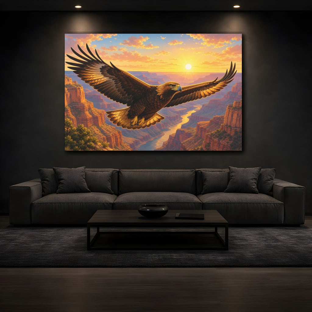 Mockup 3. Birds Eagle Brown And Gold shown as stretched canvas wall art