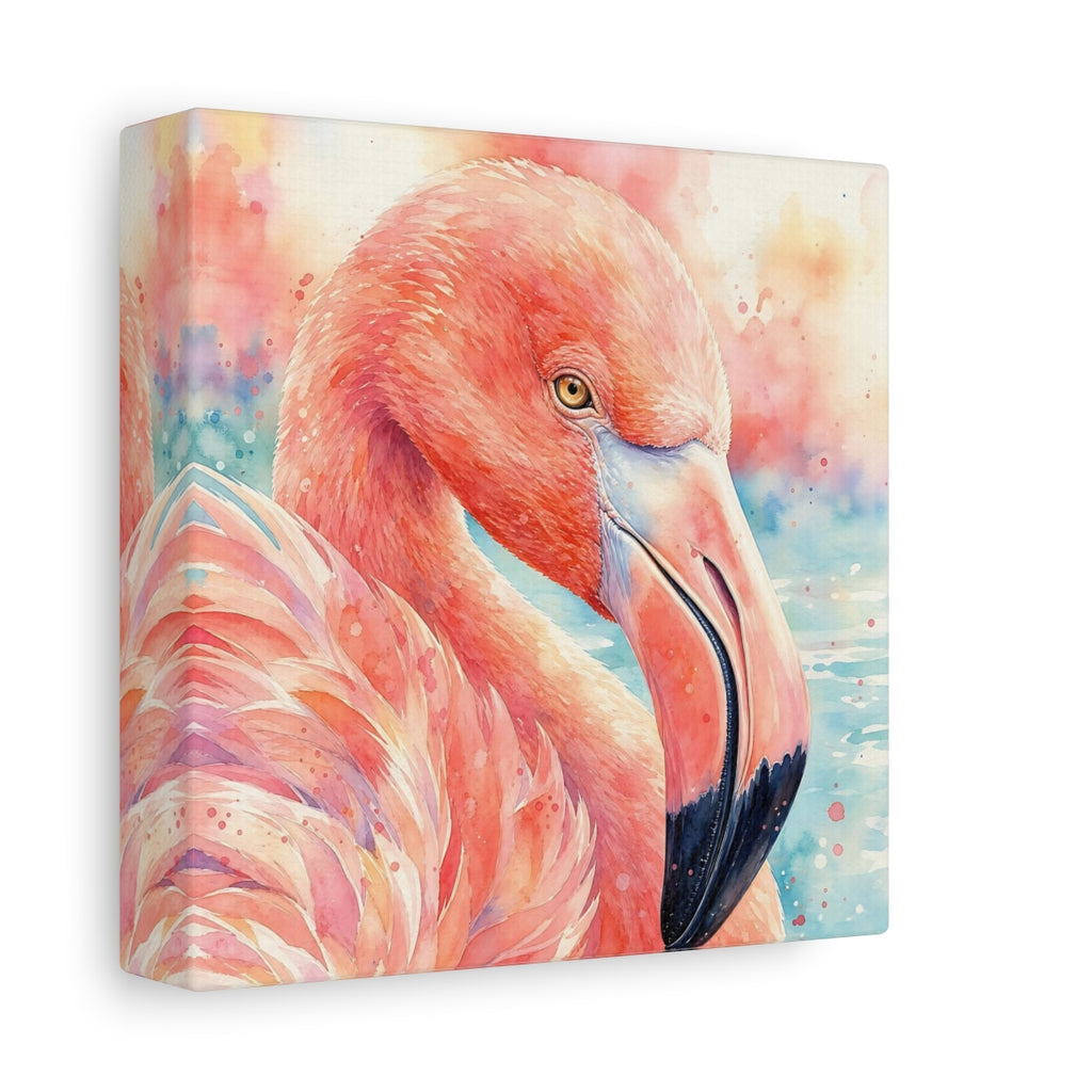 Side Mockup 2. Birds Flamingo Pink Flamingo shown as stretched canvas wall art