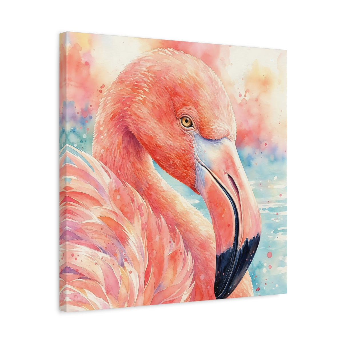 Side Mockup 5. Birds Flamingo Pink Flamingo shown as stretched canvas wall art