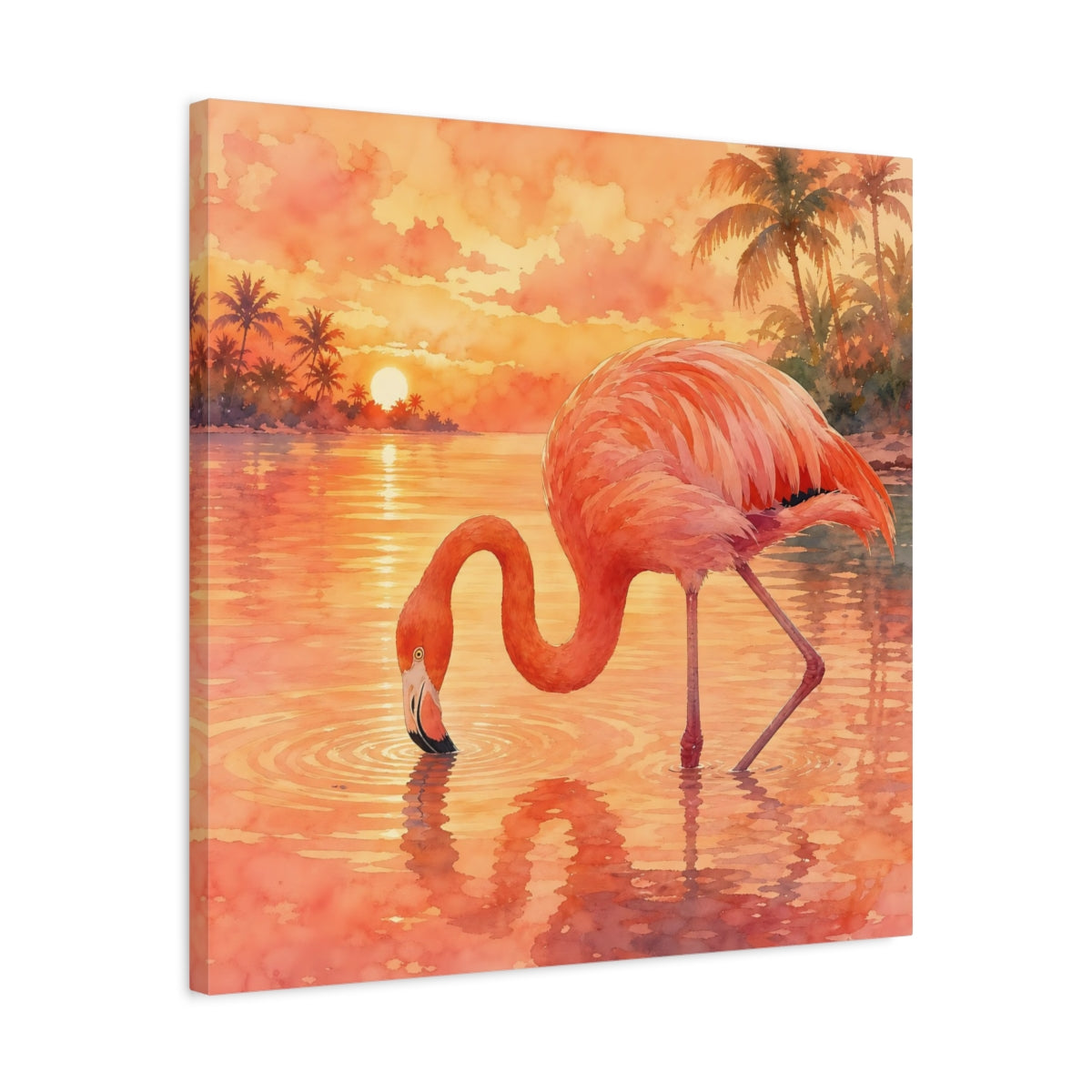 Side Mockup 4. Birds Flamingo Pink Flamingo Sunset shown as stretched canvas wall art