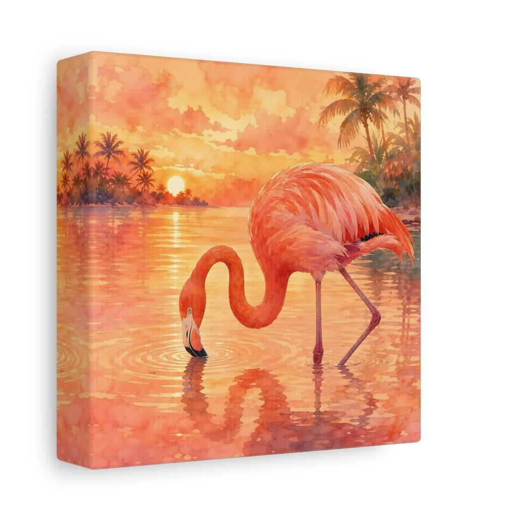 Side Mockup 2. Birds Flamingo Pink Flamingo Sunset shown as stretched canvas wall art