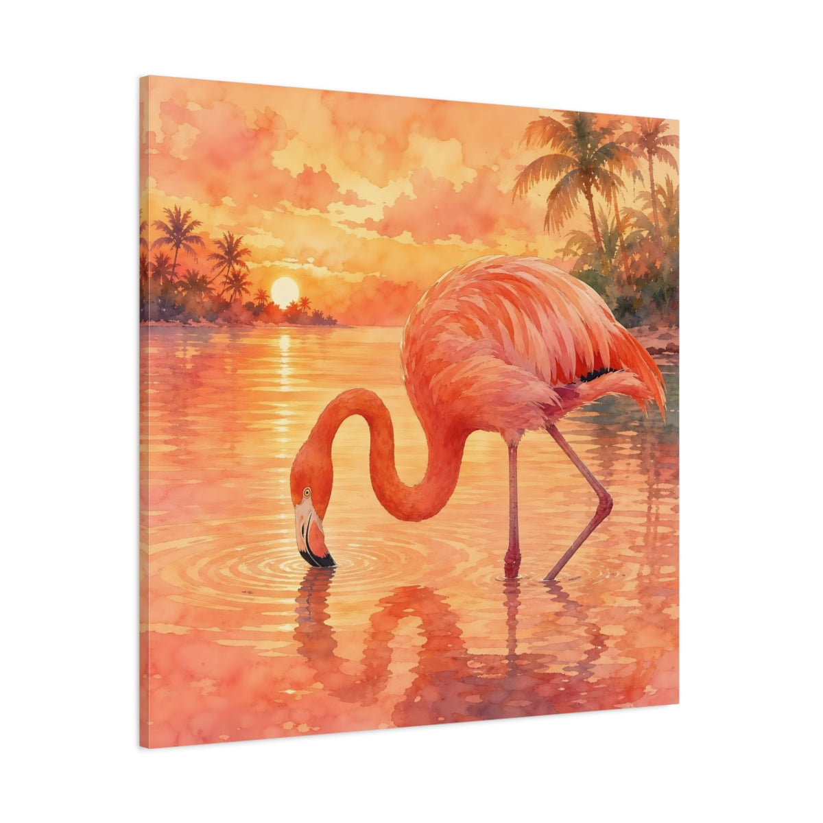 Side Mockup 1. Birds Flamingo Pink Flamingo Sunset shown as stretched canvas wall art