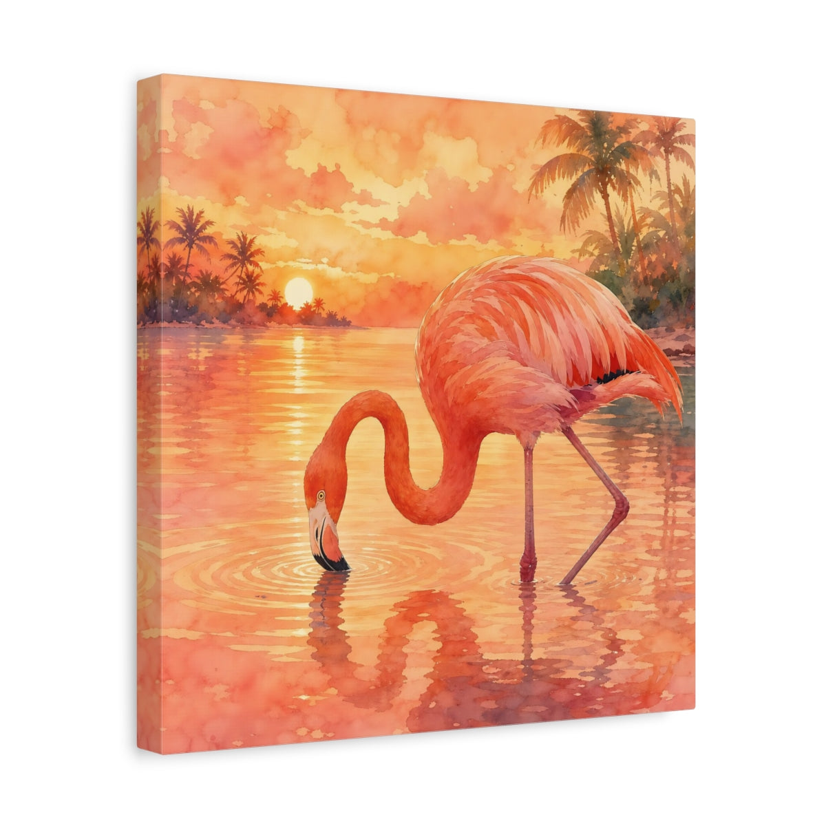 Side Mockup 7. Birds Flamingo Pink Flamingo Sunset shown as stretched canvas wall art
