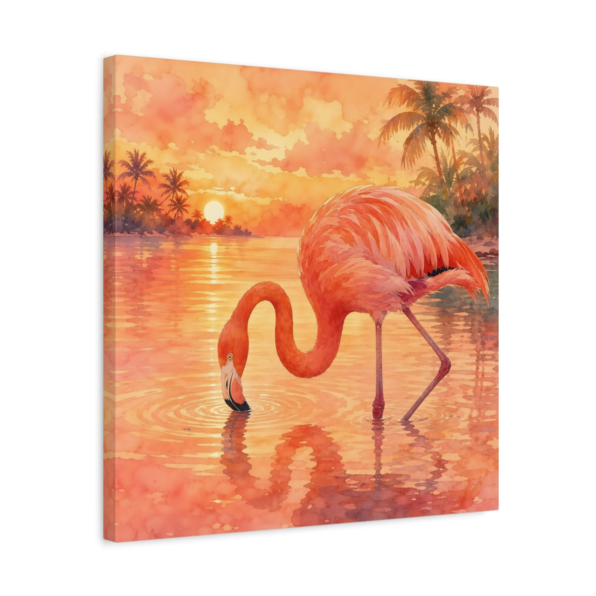 Side Mockup 5. Birds Flamingo Pink Flamingo Sunset shown as stretched canvas wall art
