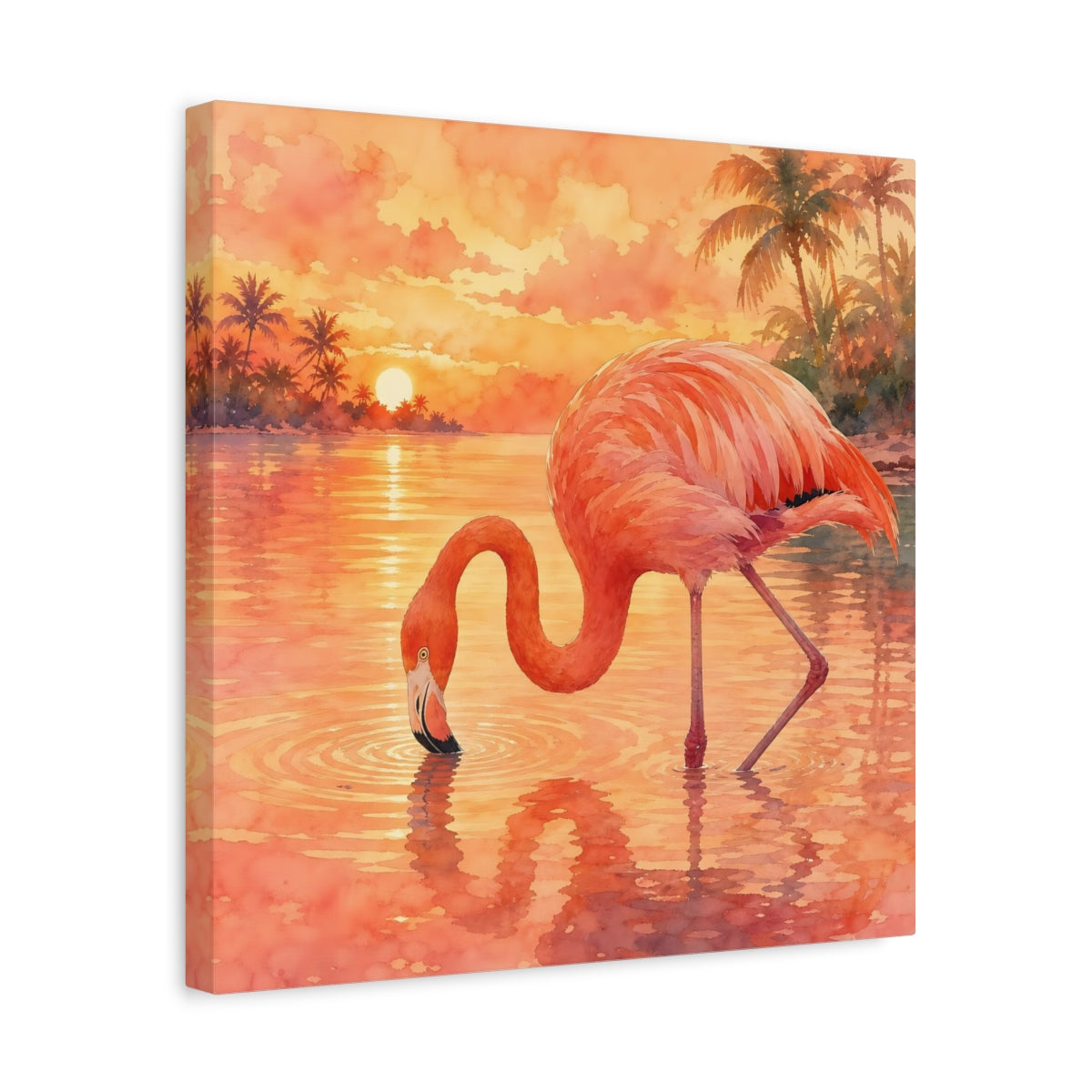 Side Mockup 6. Birds Flamingo Pink Flamingo Sunset shown as stretched canvas wall art