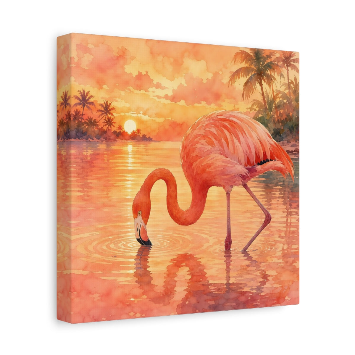 Side Mockup 9. Birds Flamingo Pink Flamingo Sunset shown as stretched canvas wall art
