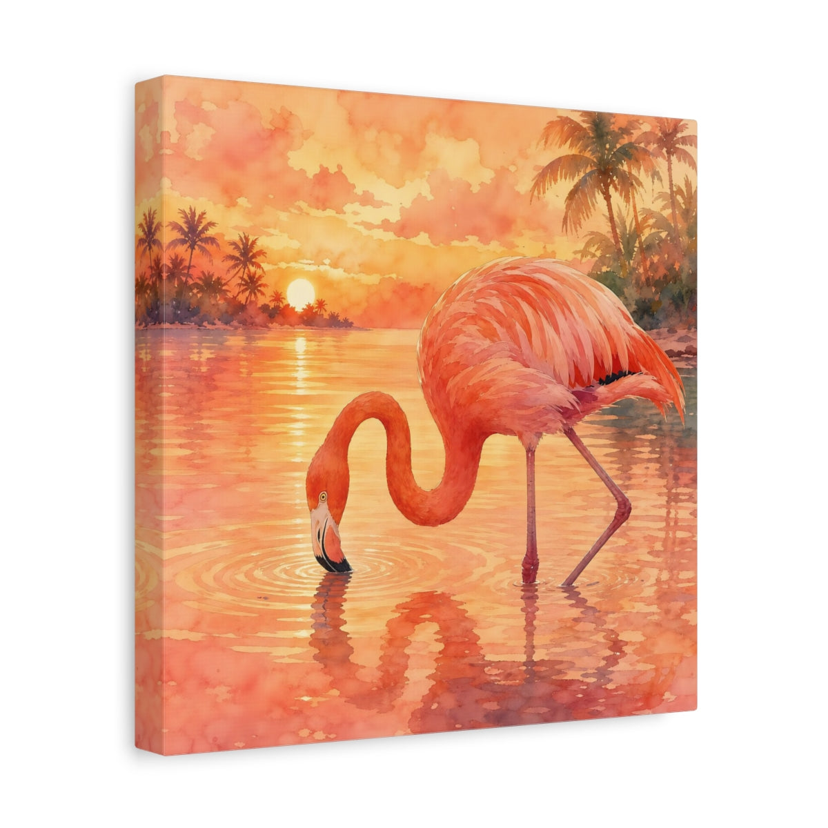 Side Mockup 8. Birds Flamingo Pink Flamingo Sunset shown as stretched canvas wall art