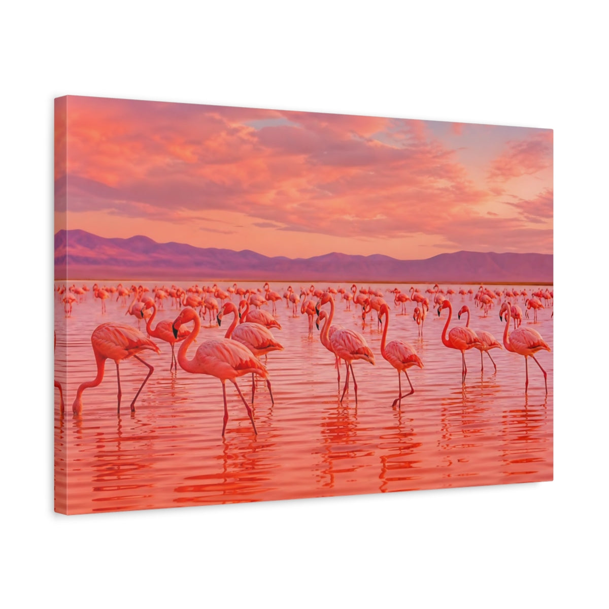 Side Mockup 3. Birds Flamingos Pink Flamingos shown as canvas print