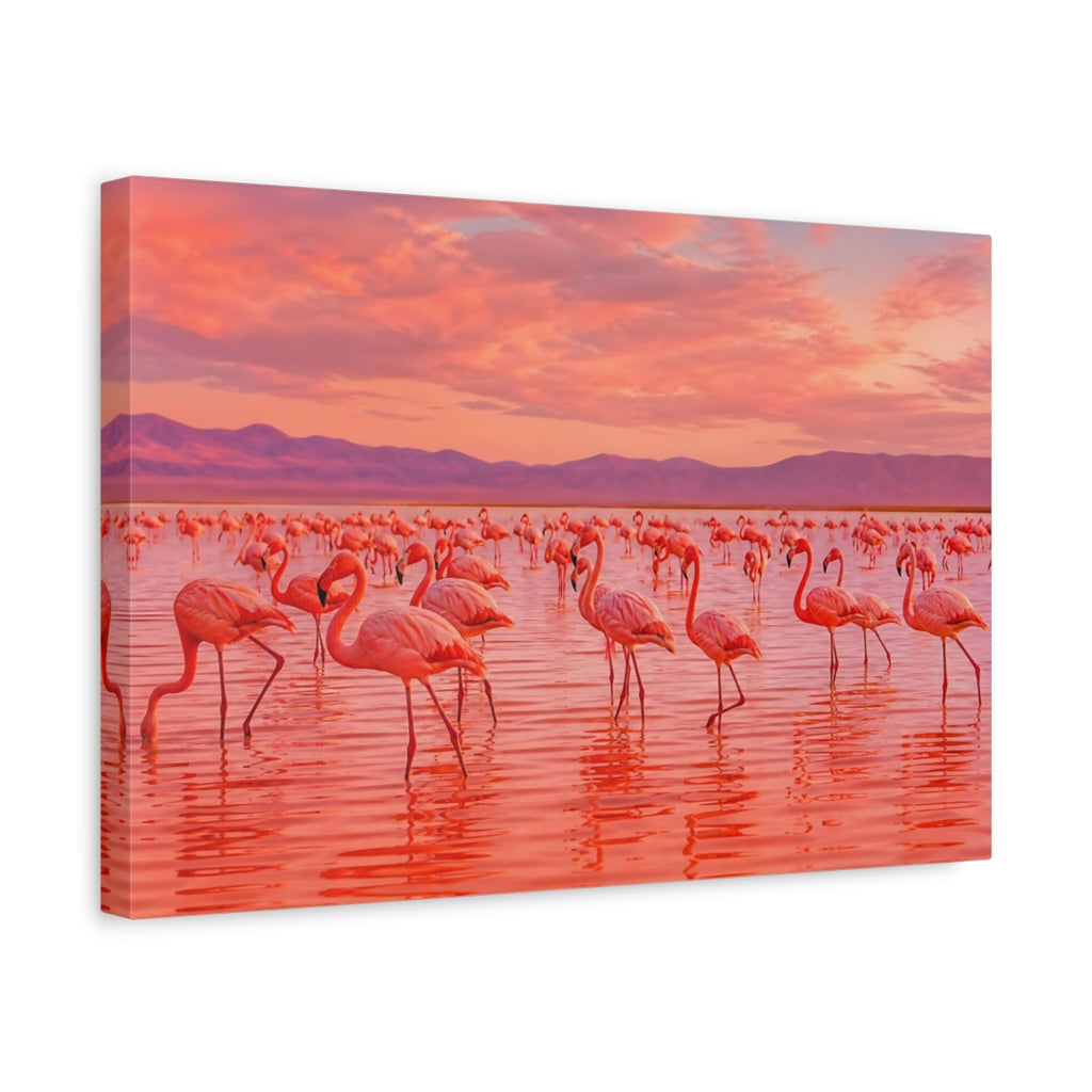 Side Mockup 4. Birds Flamingos Pink Flamingos shown as canvas print