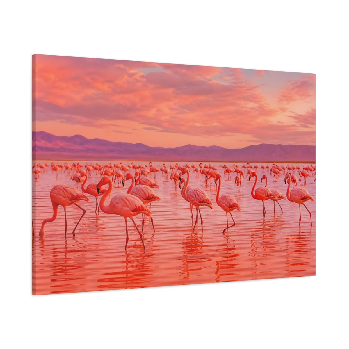 Side Mockup 1. Birds Flamingos Pink Flamingos shown as canvas print