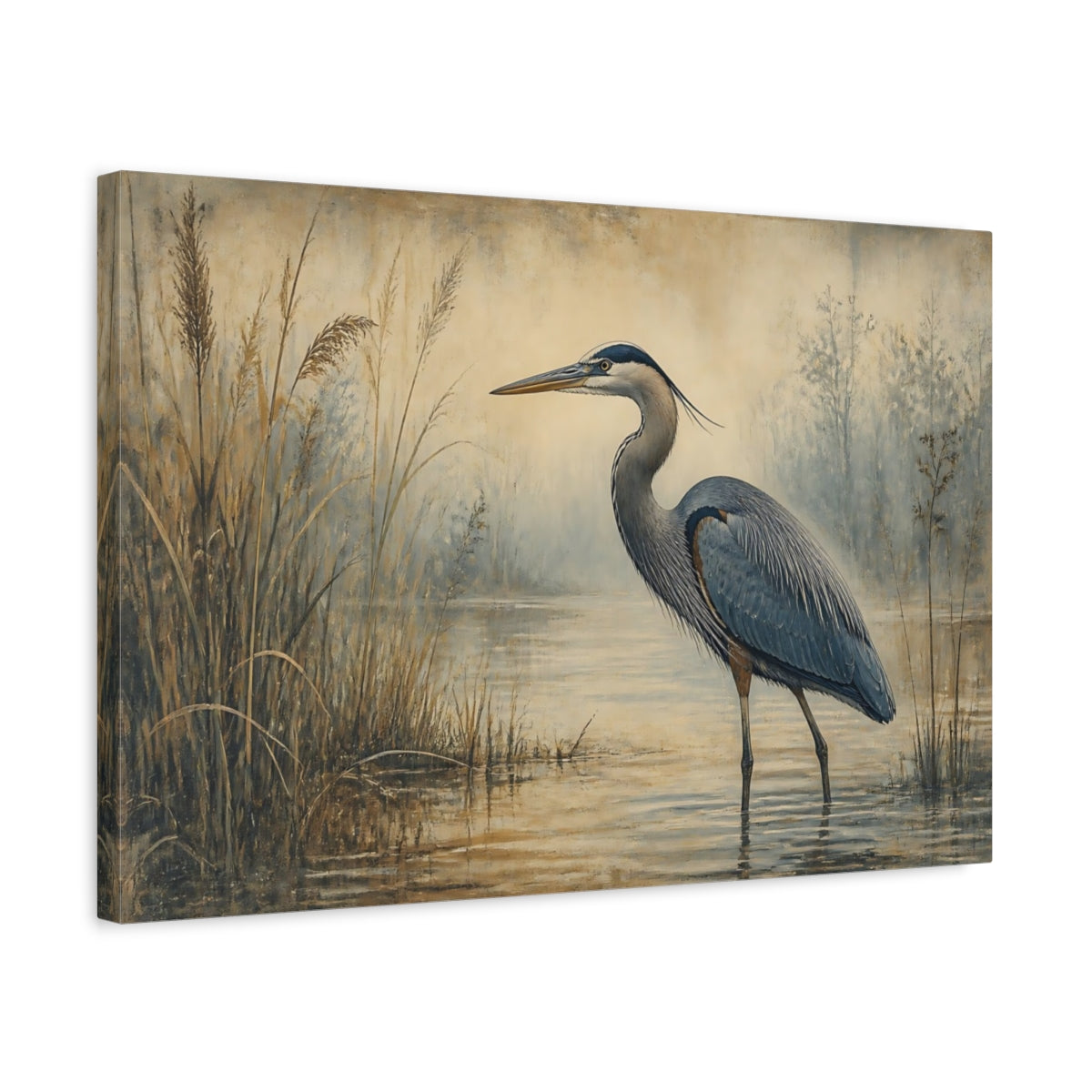 Side Mockup 3. Birds Heron Blue Heron shown as canvas print