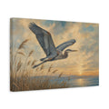 Side Mockup 4. Birds Heron Heron Sunset shown as canvas print