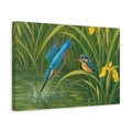 Side Mockup 4. Birds Kingfishers Green And Blue Birds shown as canvas print