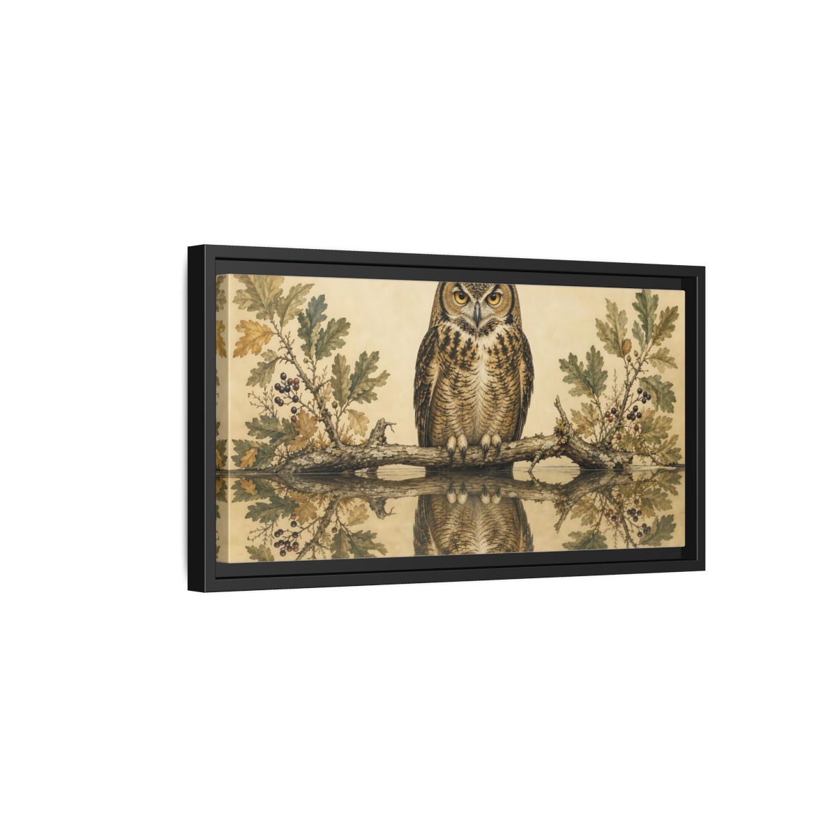 Side Mockup 8. Birds Owl Brown Owl shown as stretched canvas wall art