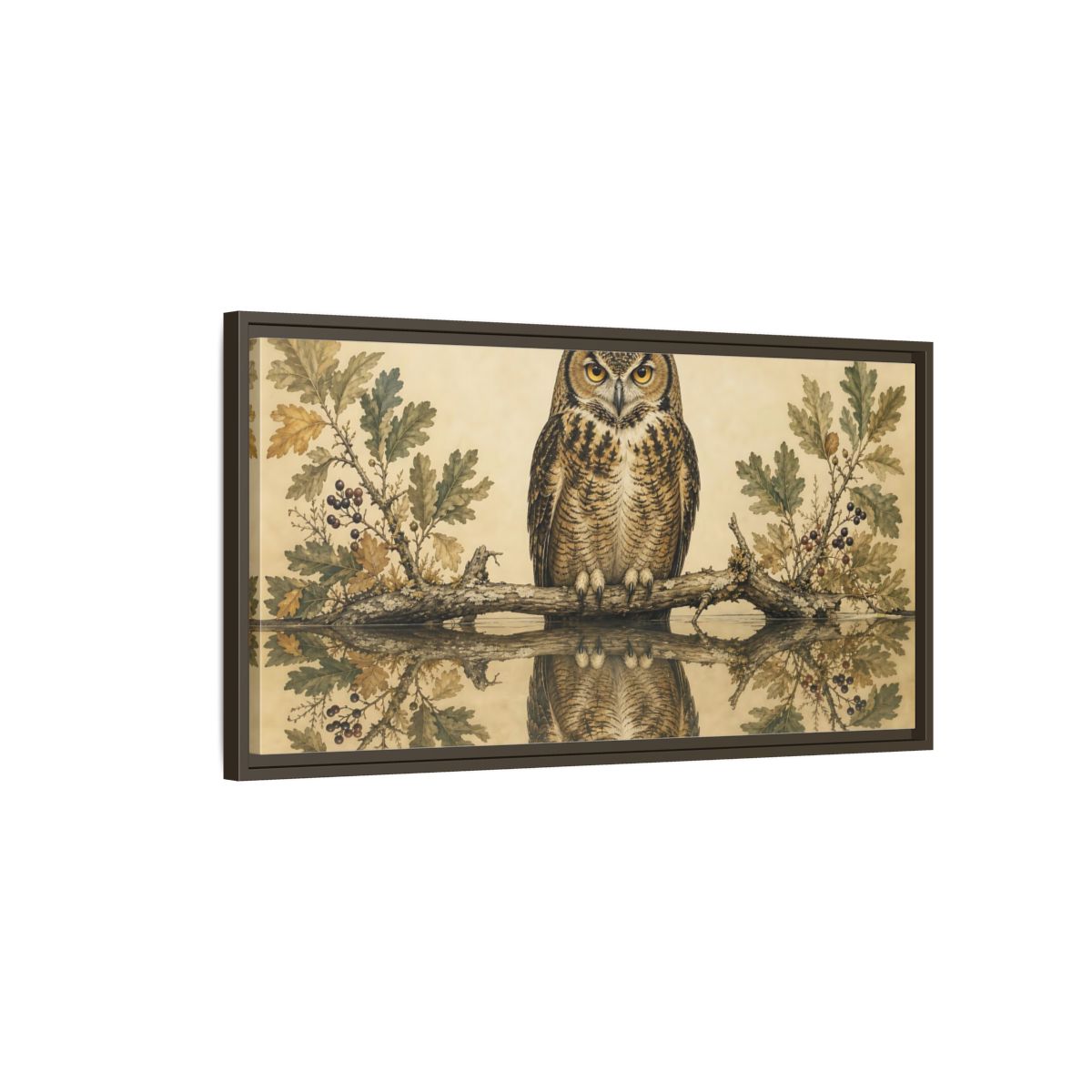Main Mockup. Birds Owl Brown Owl shown as stretched canvas wall art