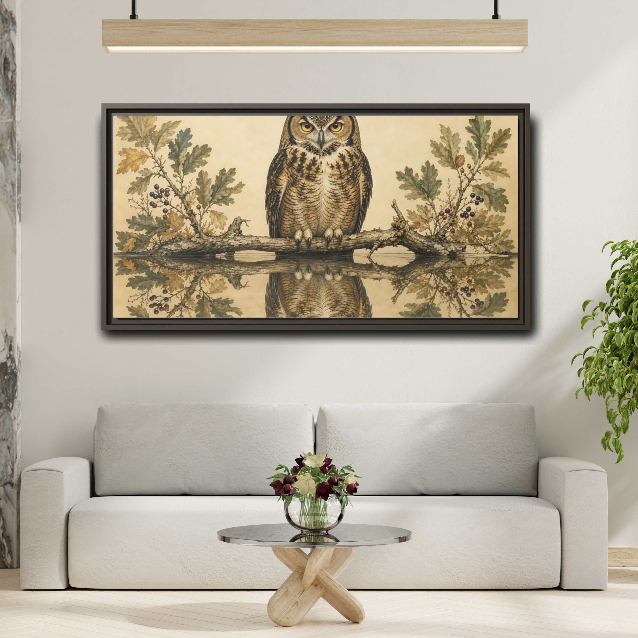 Mockup 2. Birds Owl Brown Owl shown as stretched canvas wall art