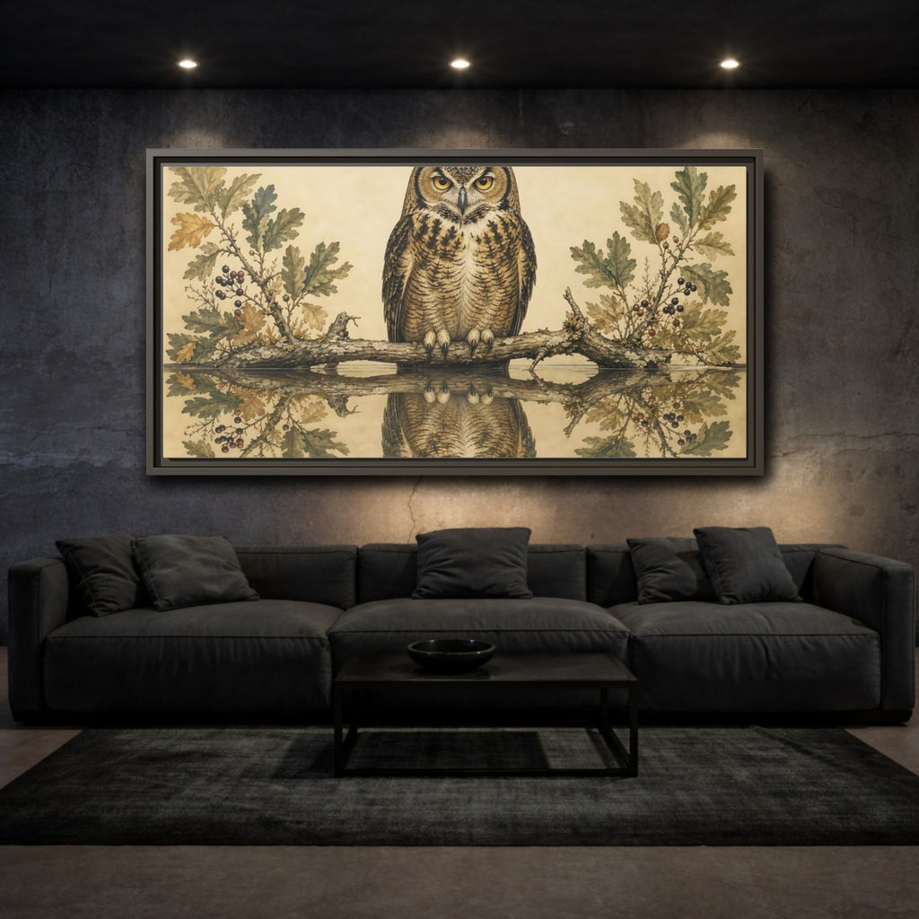 Mockup 3. Birds Owl Brown Owl shown as stretched canvas wall art