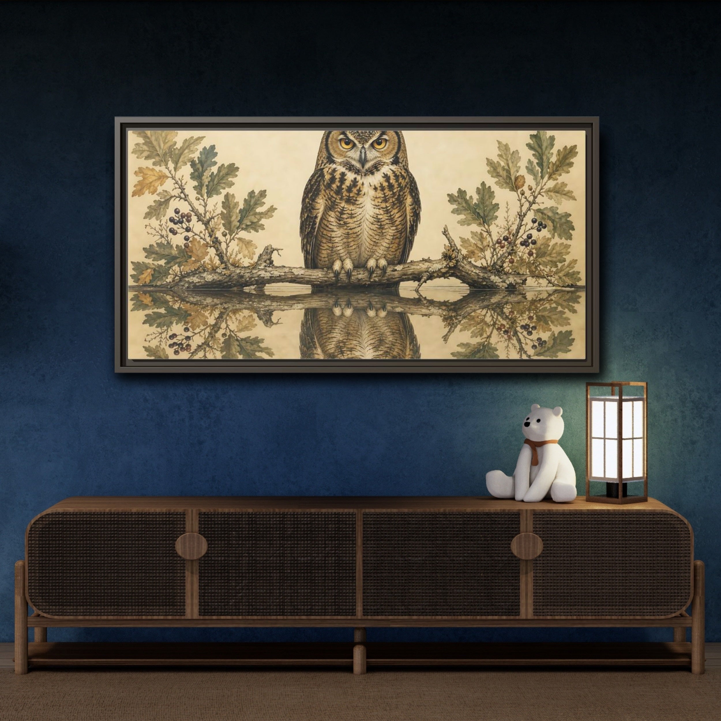 Mockup 4. Birds Owl Brown Owl shown as stretched canvas wall art