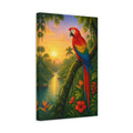 Side Mockup 4. Birds Parrot Tropical Sunset shown as stretched canvas wall art