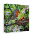Side Mockup 2. Birds Robin Feeding Robin Bird Nest shown as stretched canvas wall art