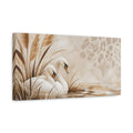Side Mockup 3. Birds Swans Brown And Beige shown as stretched canvas wall art