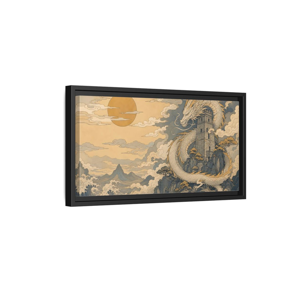 Side Mockup 8. Fairytale Dragon Golden Dragon Art shown as stretched canvas wall art