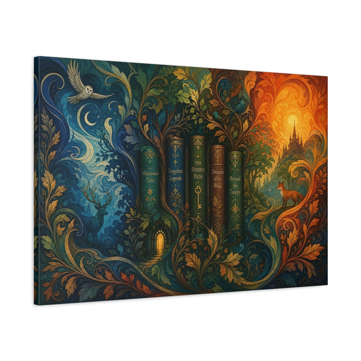 Main Mockup. Fairytale Enchanted Books Fantasy Forest shown as stretched canvas wall art