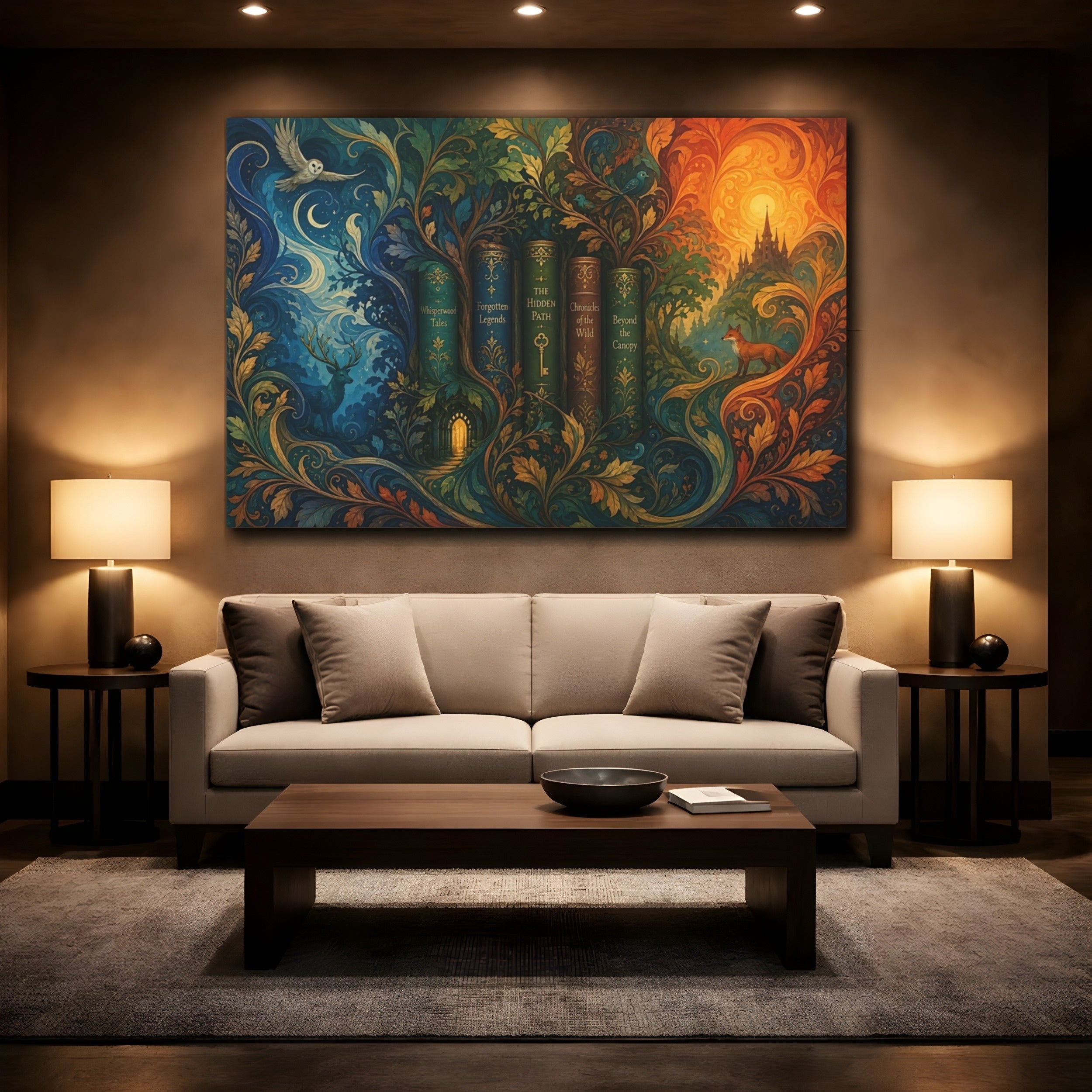 Mockup 2. Fairytale Enchanted Books Fantasy Forest shown as stretched canvas wall art