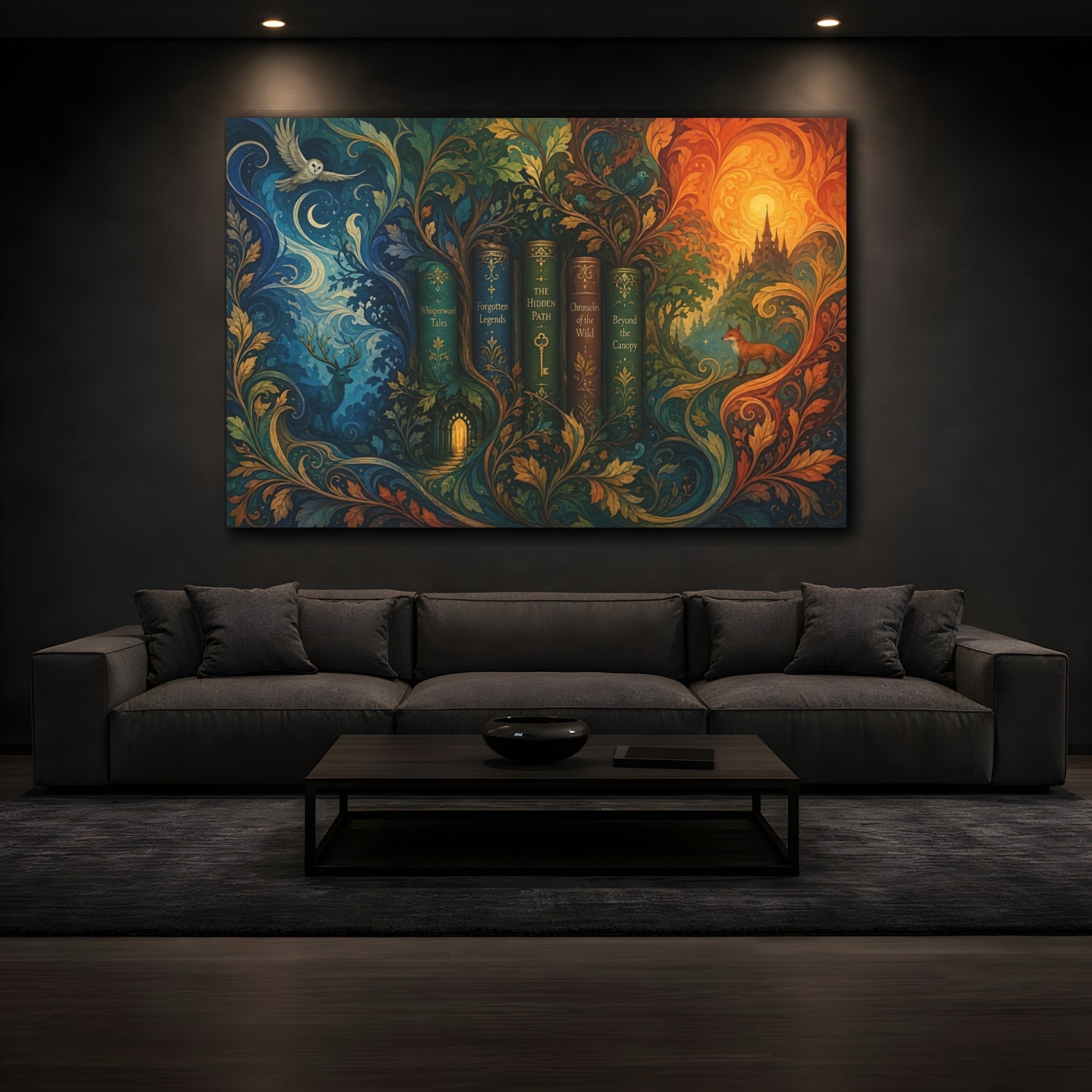 Mockup 3. Fairytale Enchanted Books Fantasy Forest shown as stretched canvas wall art