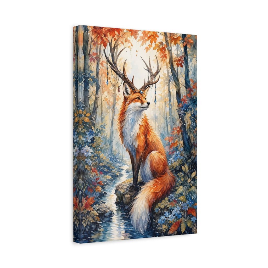 Side Mockup 4. Fairytale Fantasy Fox Orange Fantasy Fox shown as stretched canvas wall art