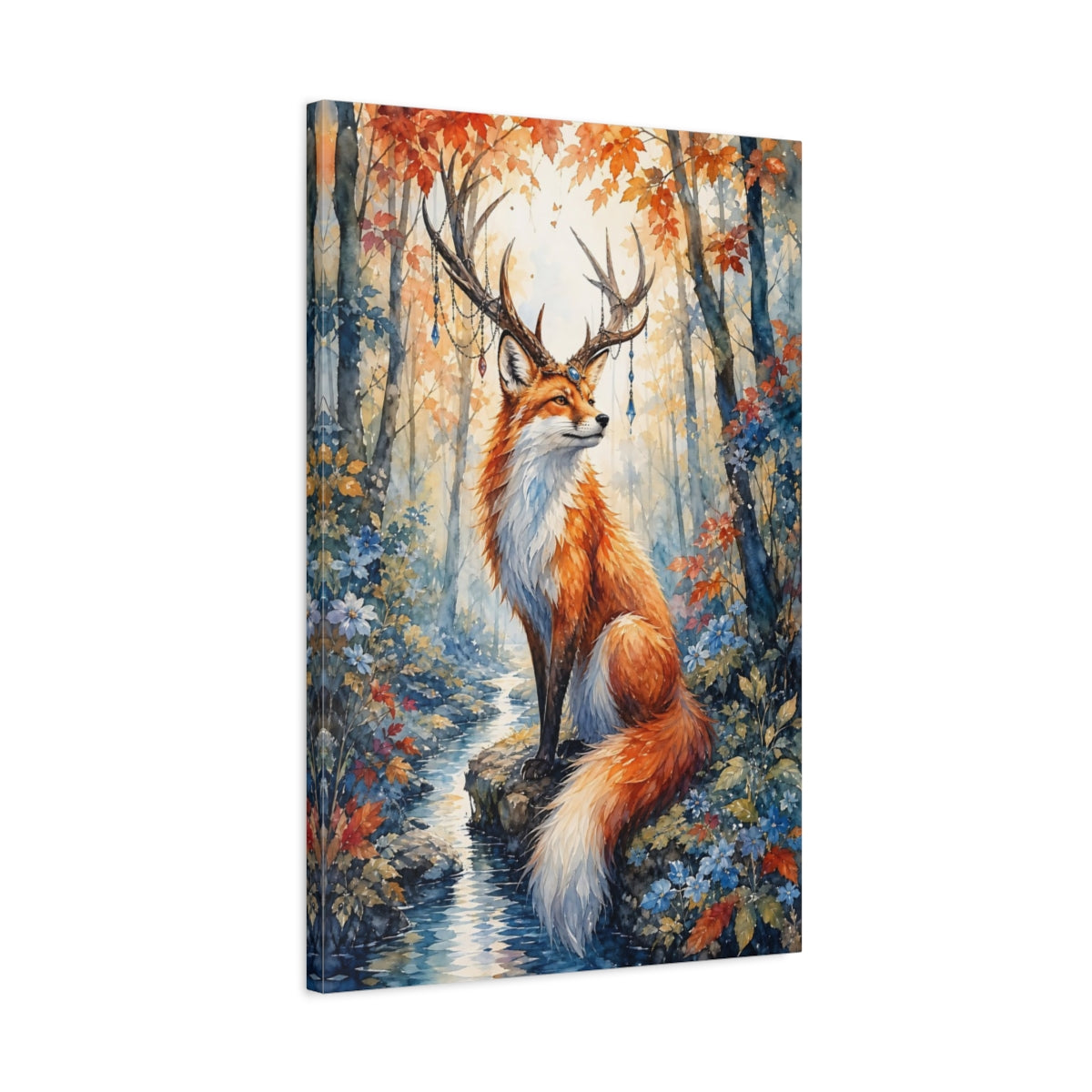 Side Mockup 2. Fairytale Fantasy Fox Orange Fantasy Fox shown as stretched canvas wall art