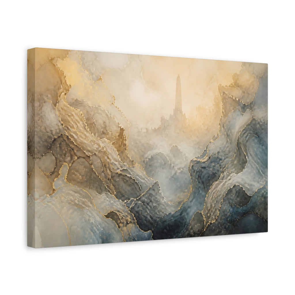 Side Mockup 4. Fairytale Fantasy Tower Abstract Gold Mountain shown as stretched canvas wall art