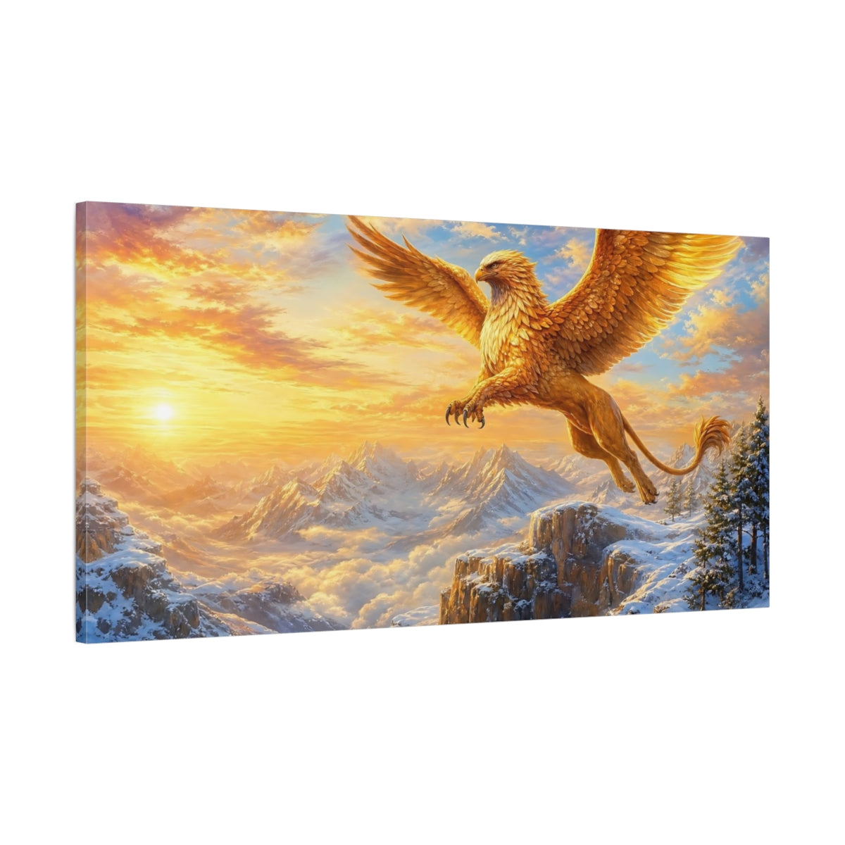 Main Mockup. Fairytale Griffin Golden Griffin shown as stretched canvas wall art