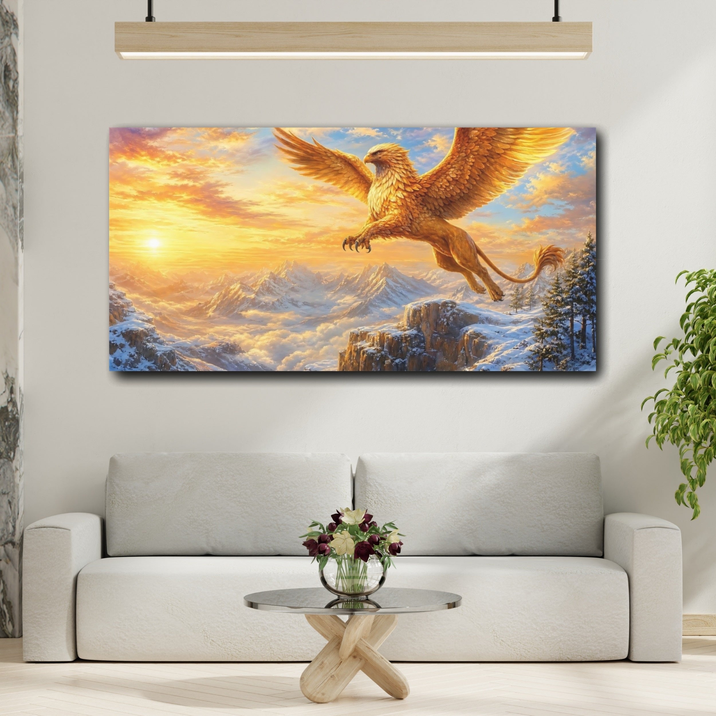 Mockup 2. Fairytale Griffin Golden Griffin shown as stretched canvas wall art